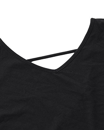 Kidsform Femme Robe ete Maxi Casual Manche Courte Col V Dress Plage Poche Tunique Longue, Noir, 44 EU (Fabricant: Taille XL)