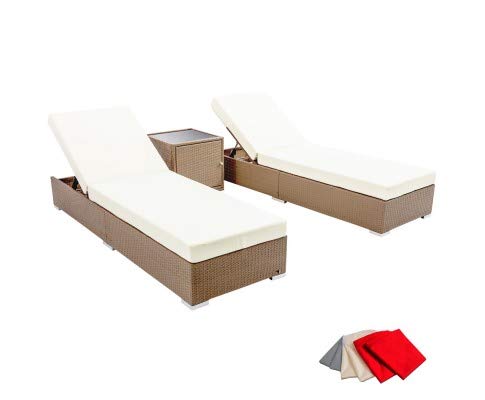 3pc Outdoor Lounge Bed Set Furniture Sun Table PE Wicker Rattan Garden Brown
