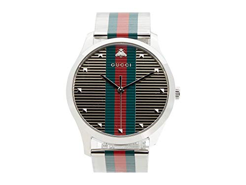 Gucci Steel Case, Mesh Pattern Dial, Steel Mesh Bracelet with Printed Web Silver/Green/Red One Size
