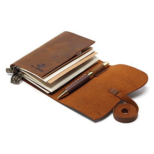 Small Pocket Refillable Travellers Notebook Handmade Leather Journal AMAZING BUNDLE Vintage Antique Genuine Leather Travel Diary for Men Women Students TN + Pen Zip Bag Notes Sketching Drawing 14x11cm