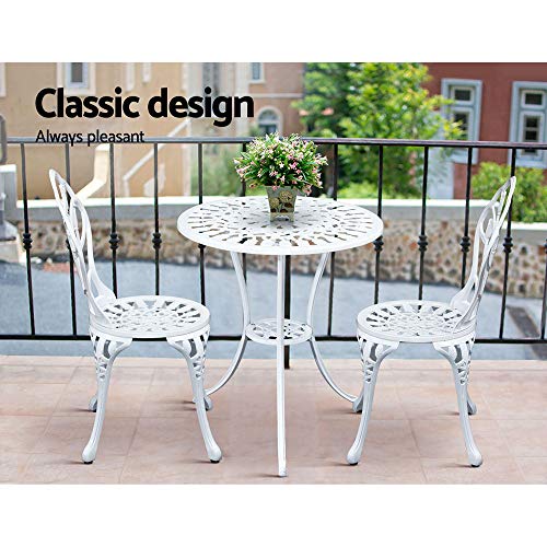 Gardeon 3PC Outdoor Setting Cast Aluminium Bistro Table Chairs Garden Patio