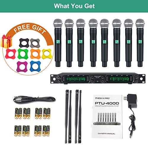 Wireless Microphone System, Phenyx Pro 8-Channel UHF Cordless Mic Set With Eight Handheld Mics