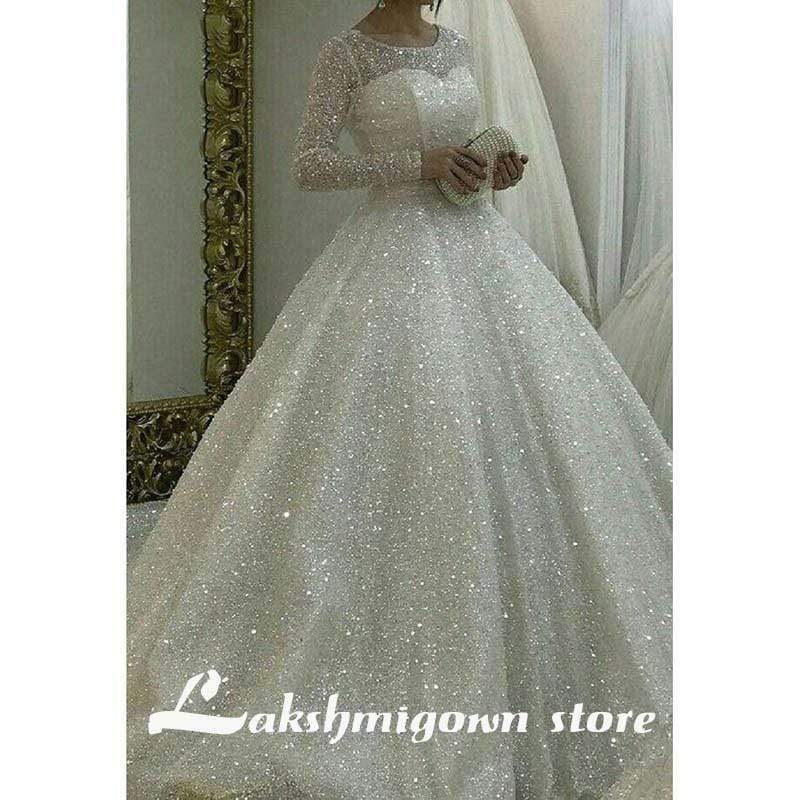Adult Shiny Wedding Dresses 2020 Ball Gown Long Sleeves