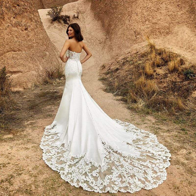 Elegant Floor Length Satin Mermaid Wedding Dresses Sweetheart Sleeveless