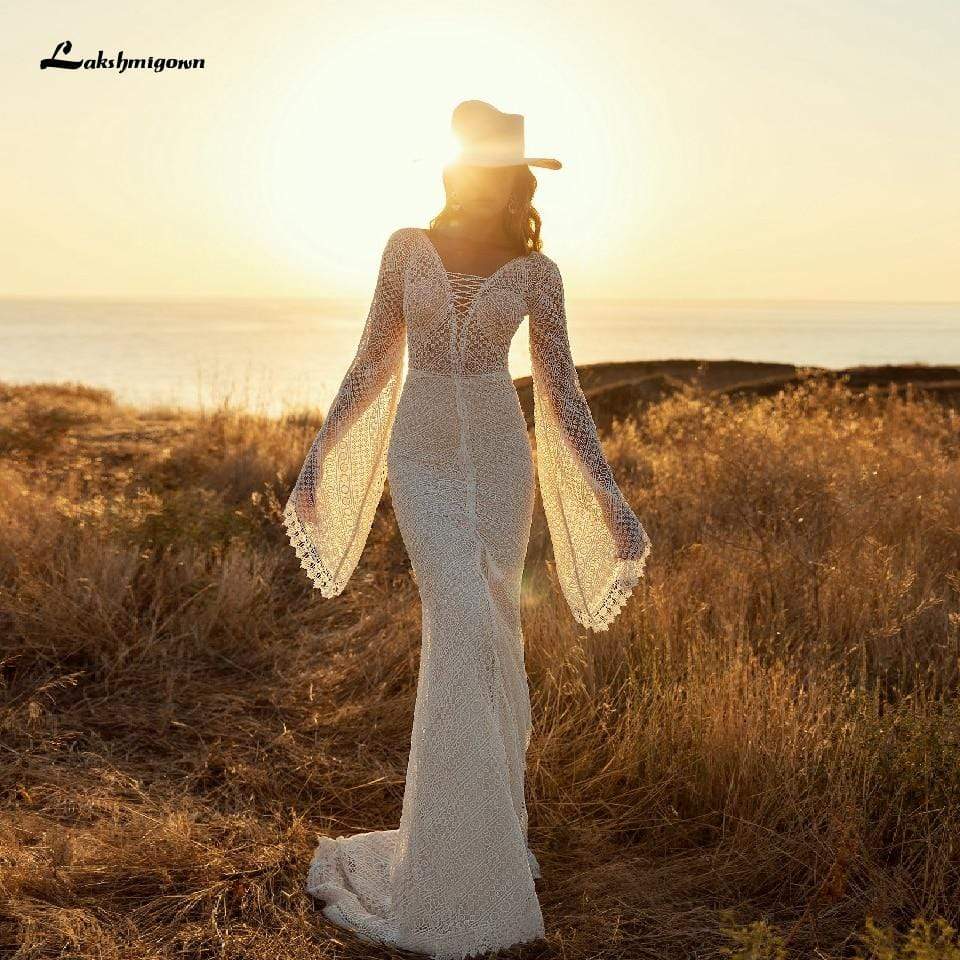 Vintage Lace Boho Mermaid Wedding Dress