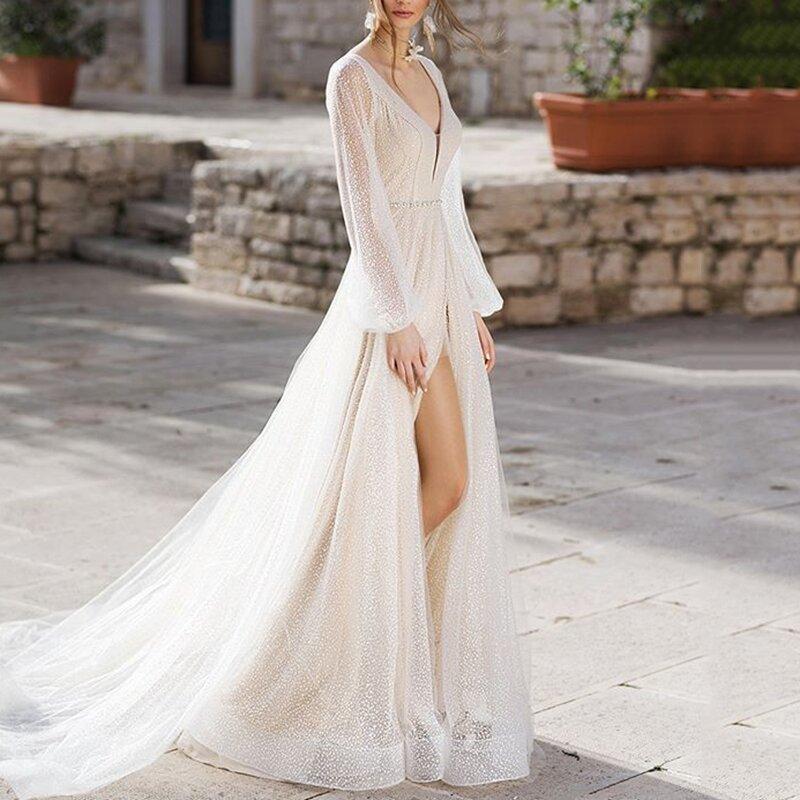 V-Neck Bishop Wedding Dress