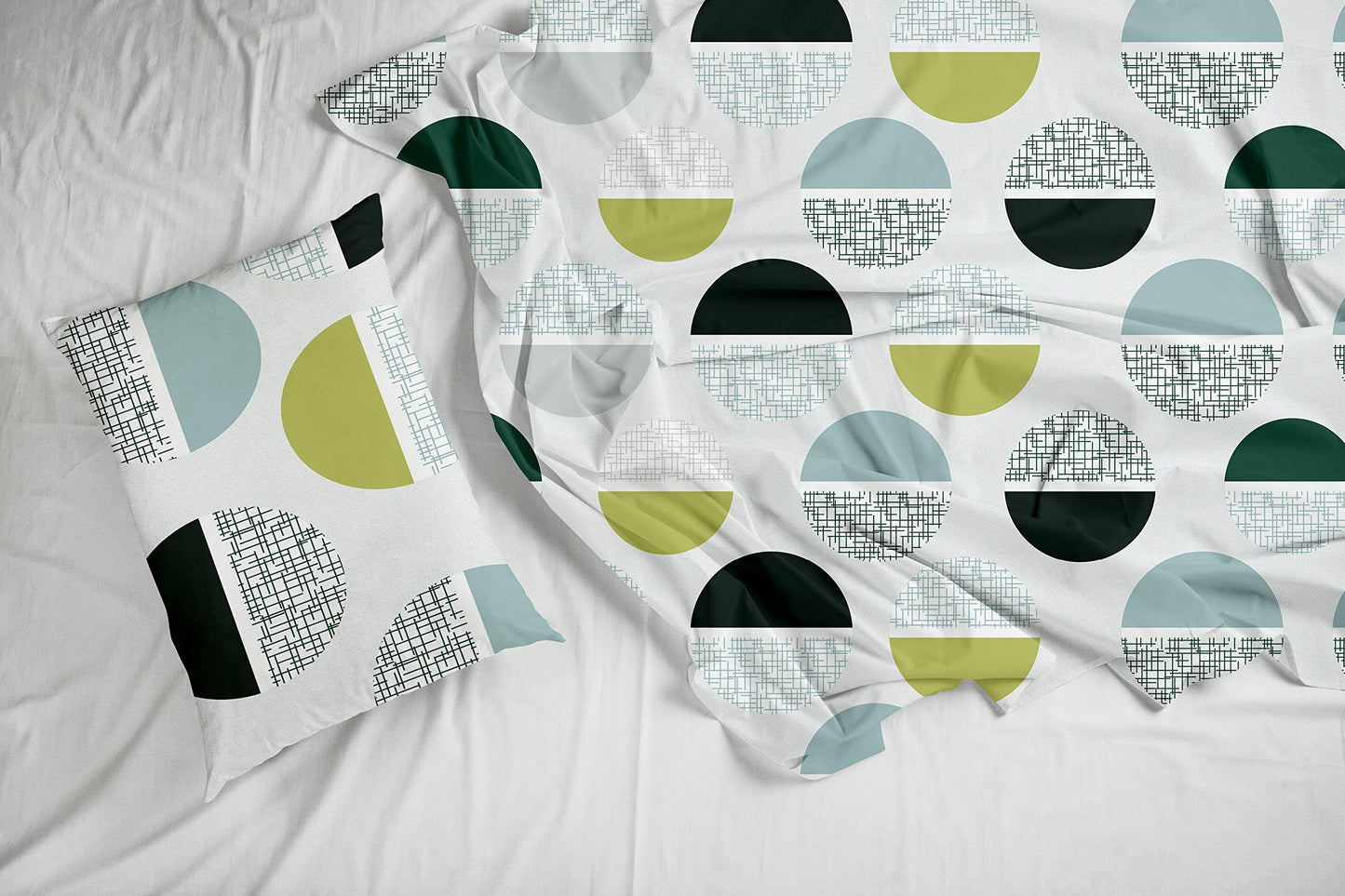 LORETO - A QUALITY LINEN BRAND 100% Cotton Bedsheet for Single Bed, 1 Single Bedsheet with 1 Pillow Cover | 144 TC Single Bedsheet Cotton, Hawaiian Blue and Pale Yellow Circle