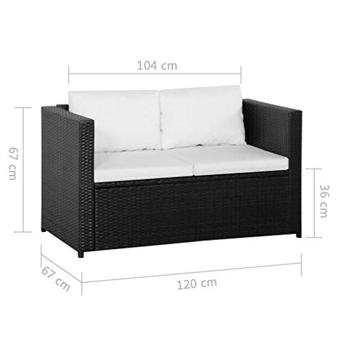 3 Piece Garden Lounge Set with Cushions Poly Rattan Black