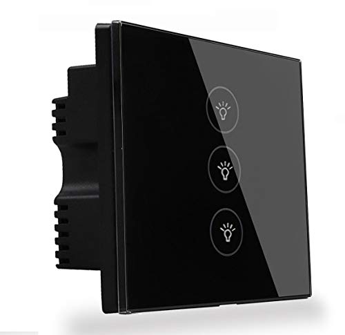 Kidult Smart WiFi Touch Switch Glass Panel, Supported Amazon Alexa, Google Home, iOS Android App (3 Gang, 1pcs, Black)