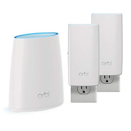 NETGEAR Orbi Tri-band Whole Home Mesh WiFi System, with Wall Plugs (RBK33) – Router replacement covers up to 5,000 sq. ft. 3-pack includes 1 router & 2 wall plug satellites, White