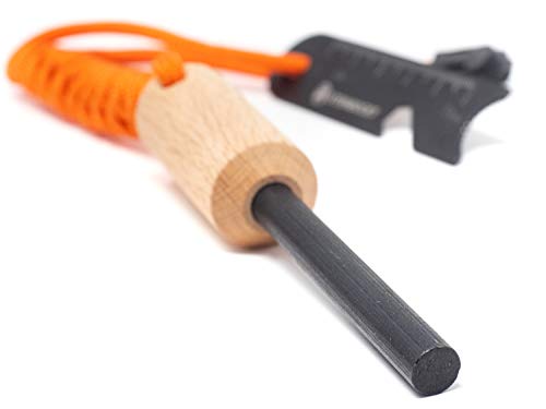 STEINBOCK7 Feuerstahl Bushcraft Pfeife Set – Magnesium Feuerstein am Paracord mit Anzünd Blasrohr und Signalpfeife
