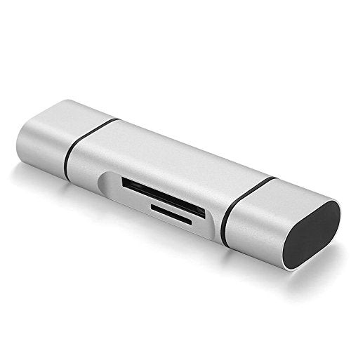3 in 1 Card Reader,USB Type C, Micro-USB & USB Combo to 2-Slot TF/SD Card Reader OTG Card Adapter, Supporting Simultaneous Read and Write(Silver)