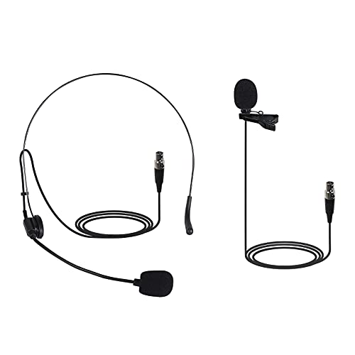 Phenyx Pro Lavalier Lapel Microphone/Headset Microphone Combo with Mini XLR Jack, Hand-Free Clip-on Lapel Mic, and Flexible Wired Boom Headset Mic, for Voice Amplifier, Audio Sound System