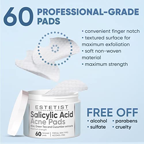 Salicylic Acid Acne Pads Maximum Strength Facial Peel Resurfacing & Exfoliating Radiance Pads Daily Skin Care Treatment Сlean Pores Blackheads Prevention Face Wash Wipes For Teens Women & Men 60 Count