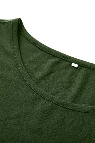 YMING Femme Robe Manches Courtes Robe Tunique T-Shirt Col Rond Style Basique Vert Armée M/FR 38