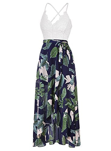 Blooming Jelly Femmes Halter Neck Deep V Asymétrique Floral Dress