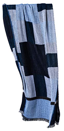 SansPlomb Sciarpa unisex in morbida lana con frange, tessuta con un disegno a quadri - 100% Made in Italy