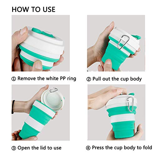Crenics Collapsible Travel Cup - 2 Pack Silicone Folding Camping Cup Sport Bottle with Lids - Expandable Scald-Proof Drinking Cup - Portable Bottle with 2 Stainless Steel Straws and 1 Straw Brush