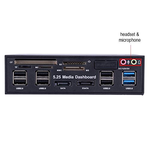 Front Panel Media Dashboard - 5.25inch Internal Card Reader Support for Windows 2000/XP/Vista and Win7/8 - All-in-1 Card Reader Build-in USB 3.0 Port/USB 2.0 port/e-SATA