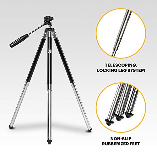 KODAK PhotoGear 42” Tripod | 8-Section Aluminum Stainless Steel Tripod w/Bluetooth Remote, Telescoping Leg-Lock Height Adjustment, 360° Ball Head, Rubber Feet, Smartphone Adapter E-Guide & Carry Case