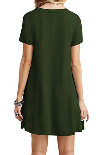 YMING Femme Robe Manches Courtes Robe Tunique T-Shirt Col Rond Style Basique Vert Armée M/FR 38