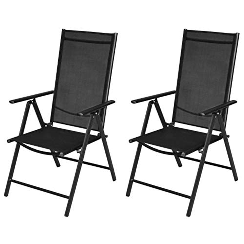 Folding Garden Chairs 2 pcs Aluminium and Textilene Black