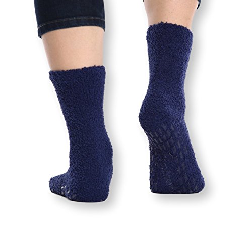 Pembrook Non Skid/Slip Socks – (4-Pack – Navy) – Hospital - Fuzzy Slipper Socks – Great for adults, men, women. Designed for medical hospital patients but great for everyone