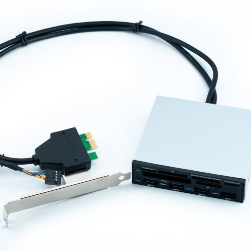 All-in-One Card Reader, Internal PCI-E Connection with 4 USB 3.0 and USB 2.0 Ports