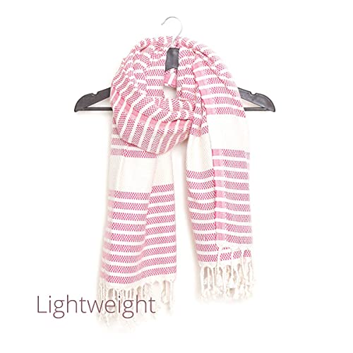 Beach Set: Turquoise and Green Turkish Beach Towel with Travel Bag + Pink Hasir Turkish Towel Blanket