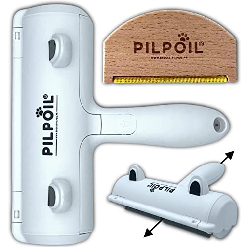 Brosse Anti Poils Animaux + Rasoir Anti Bouloche pour Vêtements en Bois, Le Rouleau élimine et nettoie Les Poils de Chiens et Chats sur Tapis, Canapé et Les Peluches des Vêtement, Pack X2 - Pilpoil
