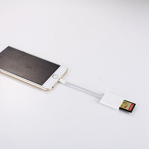 Ocamo OTG SD Card Reader Digital Camera Reader Adapter Cable for iPhone 5/6/7 and iPad White