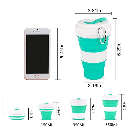Crenics Collapsible Travel Cup - 2 Pack Silicone Folding Camping Cup Sport Bottle with Lids - Expandable Scald-Proof Drinking Cup - Portable Bottle with 2 Stainless Steel Straws and 1 Straw Brush