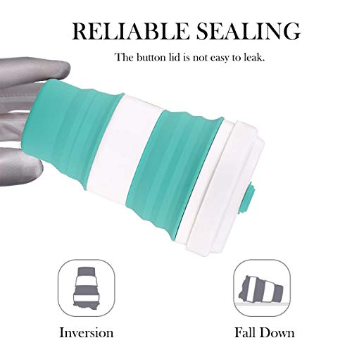 Crenics Collapsible Travel Cup - 2 Pack Silicone Folding Camping Cup Sport Bottle with Lids - Expandable Scald-Proof Drinking Cup - Portable Bottle with 2 Stainless Steel Straws and 1 Straw Brush