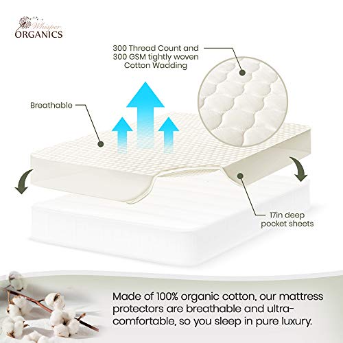 Whisper Organics 100% Organic Cotton Quilted Mattress Cover, 17" Deep - GOTS Certified