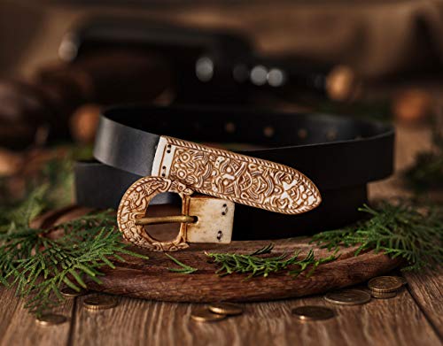 Viking Belt with Hand-Carved Bone Buckle