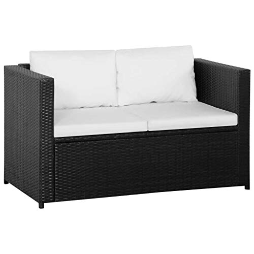 3 Piece Garden Lounge Set with Cushions Poly Rattan Black