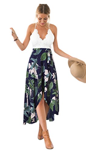Blooming Jelly Femmes Halter Neck Deep V Asymétrique Floral Dress