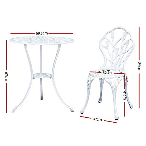 Gardeon 3PC Outdoor Setting Cast Aluminium Bistro Table Chairs Garden Patio