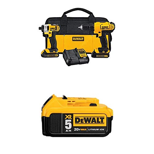 DEWALT DCK240C2 20v Lithium Drill Driver/Impact Combo Kit (1.3Ah) with DCB205 20V MAX XR 5.0Ah Lithium Ion Battery-Pack