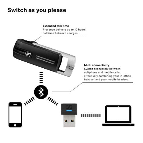 Sennheiser PRESENCE Earset - Mono - Wireless - Bluetooth - 82 ft - 100 Hz - 15 kHz - Over-the-ear - Monaural - Outer-ear PRESENCEUCML