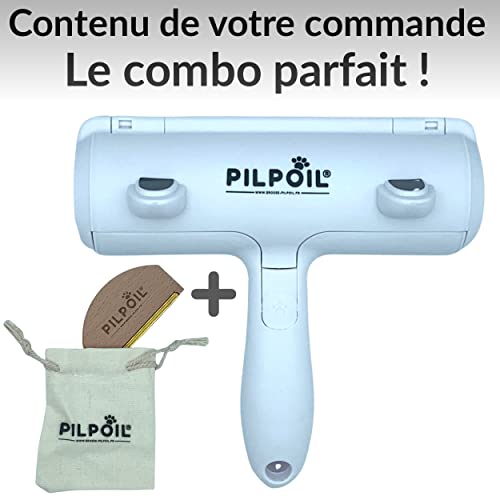 Brosse Anti Poils Animaux + Rasoir Anti Bouloche pour Vêtements en Bois, Le Rouleau élimine et nettoie Les Poils de Chiens et Chats sur Tapis, Canapé et Les Peluches des Vêtement, Pack X2 - Pilpoil
