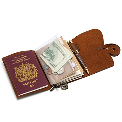 Small Pocket Refillable Travellers Notebook Handmade Leather Journal AMAZING BUNDLE Vintage Antique Genuine Leather Travel Diary for Men Women Students TN + Pen Zip Bag Notes Sketching Drawing 14x11cm