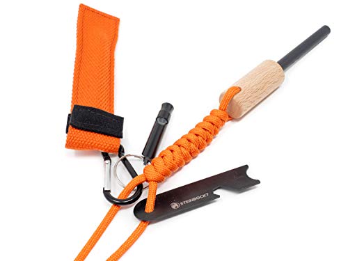 STEINBOCK7 Feuerstahl Bushcraft Pfeife Set – Magnesium Feuerstein am Paracord mit Anzünd Blasrohr und Signalpfeife