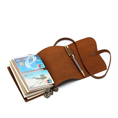 Small Pocket Refillable Travellers Notebook Handmade Leather Journal AMAZING BUNDLE Vintage Antique Genuine Leather Travel Diary for Men Women Students TN + Pen Zip Bag Notes Sketching Drawing 14x11cm