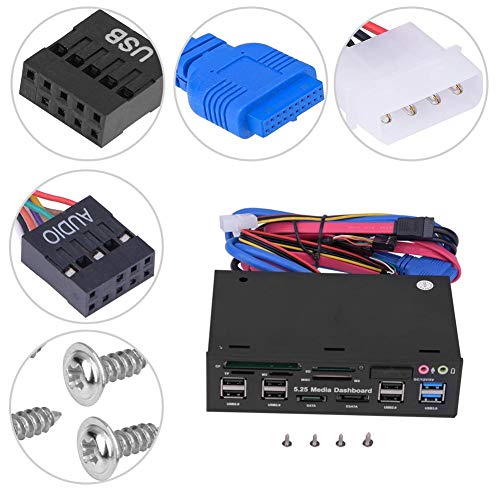 Front Panel Media Dashboard - 5.25inch Internal Card Reader Support for Windows 2000/XP/Vista and Win7/8 - All-in-1 Card Reader Build-in USB 3.0 Port/USB 2.0 port/e-SATA