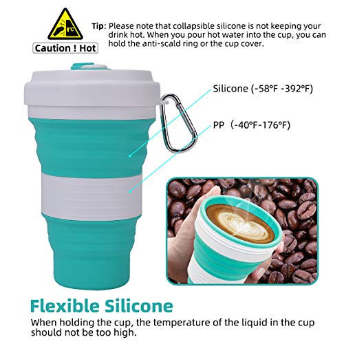 Crenics Collapsible Travel Cup - 2 Pack Silicone Folding Camping Cup Sport Bottle with Lids - Expandable Scald-Proof Drinking Cup - Portable Bottle with 2 Stainless Steel Straws and 1 Straw Brush