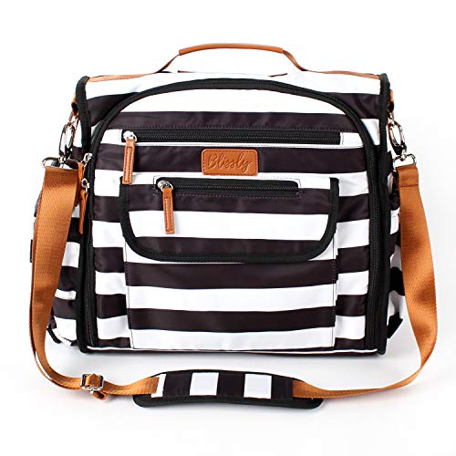 Convertible Diaper Bag by Blissly for Baby Girls, Boys, Twins, Moms & Dads. 13 Total Pockets Including 4 Thinsulate by 3M Insulated Bottle Pockets, Wipe Pocket, Stroller Straps & Changing Pad.