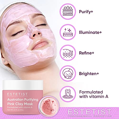 Purifying Pink Face Mask - Blackhead Remover Mask with Australian Pink Clay, Facial Mask Skin Care, Pore Cleaner and Pore Minimizer