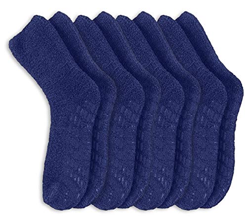Pembrook Non Skid/Slip Socks – (4-Pack – Navy) – Hospital - Fuzzy Slipper Socks – Great for adults, men, women. Designed for medical hospital patients but great for everyone