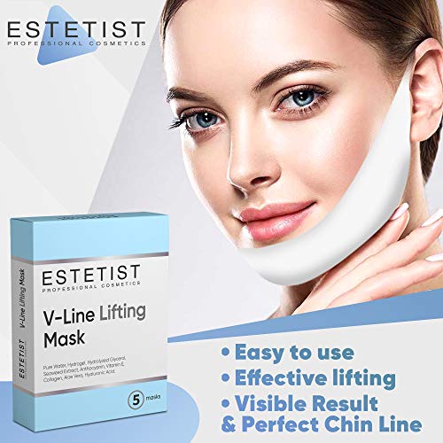 V Shaped Slimming Face Mask - Double Chin Reducer, Face Lift Tape Tightening Mask - Anti Aging, Anti Wrinkle, Firming, Jawline Slimmer (5 Pack)